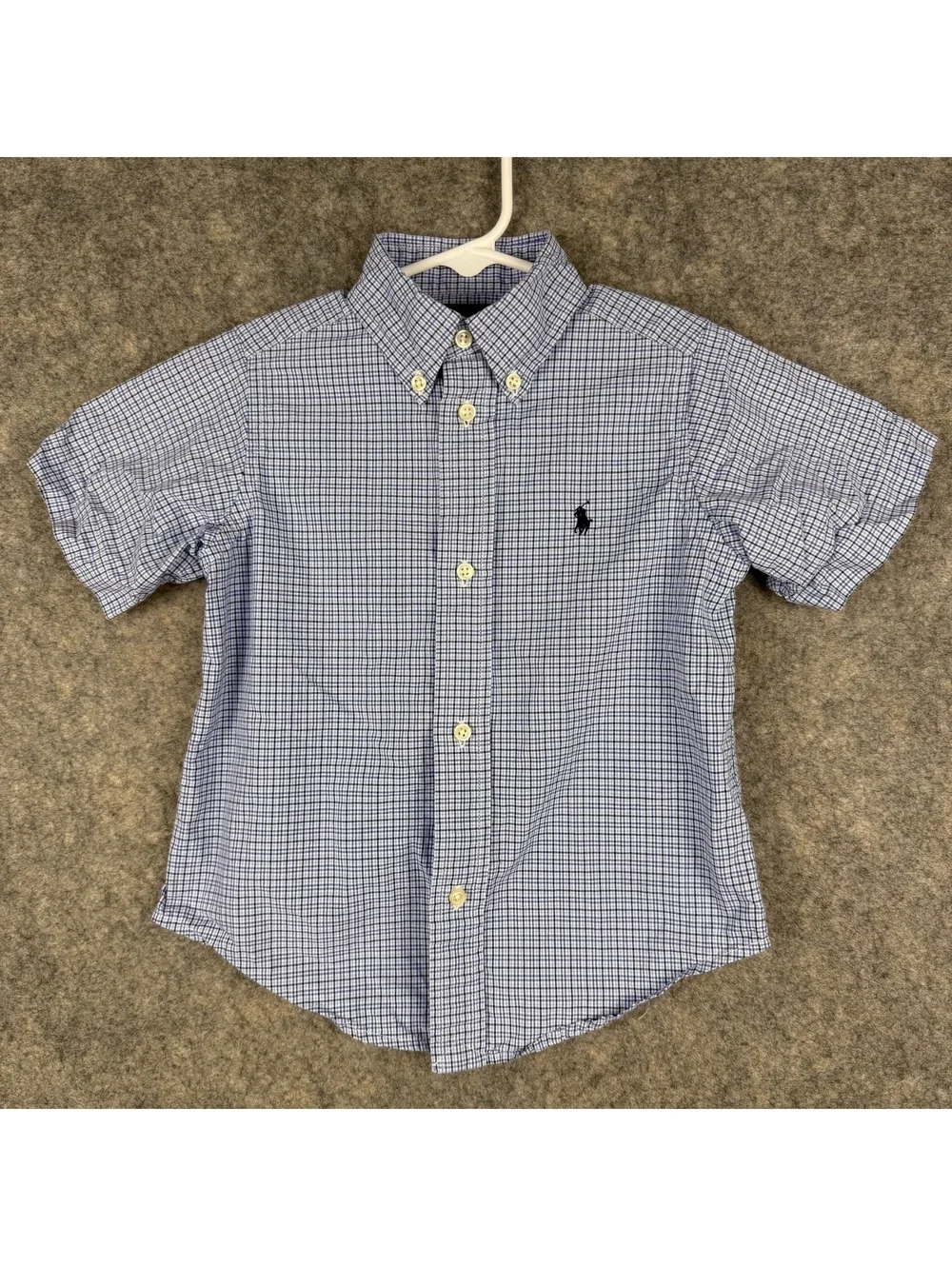 Ralph Lauren Short Sleeve Button Shirt Blue Gray Micro Plaid Boy’s Size 3 3T 289